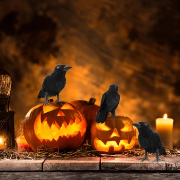 3Pcs Lov Realne Black Pernate Krokar Halloween Dekor Strašno Prop Prostem Strašilo Vrt, Dvorišče za Odvračanje Škodljivcev Vabo