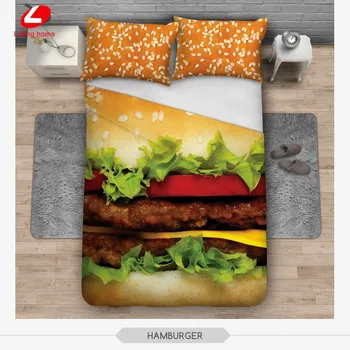 3pcs posteljnina nabor Drevesa 3D posteljno perilo mačka Bedclothes hamburger 3d posteljo nastavite 156*201 rjuhe kritje + 2pcs*50*60 cm prevleke mačka pes