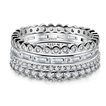 4-Delni Obroč Iz Sintetičnih Diamond 925 Sterling Silver Za Ženske, Poroke, Posla Darilo