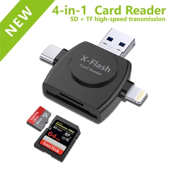 4 in 1 Card Reader USB Tip-C Micro USB Razsvetljavo Visoka hitrost Univerzalna Čitalnika Kartic za Apple, Android Računalnik Razširitev Glave