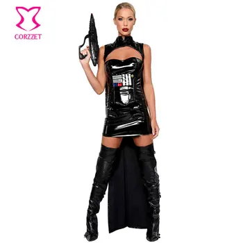4-Kos iz Lateksa, PVC Usnje Temno Bojevnik Morilec Obleke Cosplay Star Wars Kostum Halloween Kostumi Za Ženske
