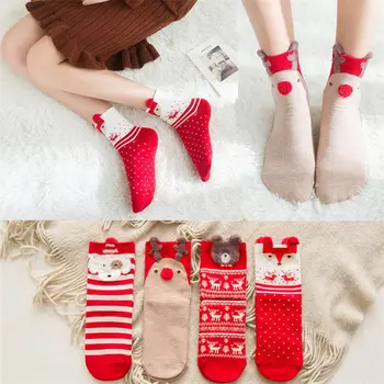 4 parov zimsko obarvan bombaž Ženske risanka sredini cevi Božič bombažne nogavice ženske nogavice srčkan Japonski elk naravnost nogavice