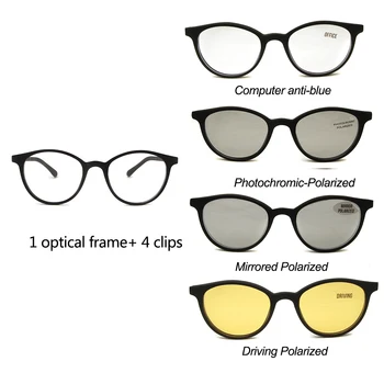 4 posnetke blagovne Znamke Magnet Polarizirana Posnetek Na sončna Očala Krog Žensk Ultem Računalnik Očala Moških Anti Modra Svetloba Očala na Recept