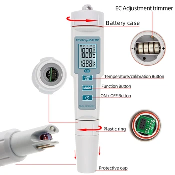 4 v 1 PH/TDS/ES/Temperature Merilnik PH-686 PH Meter Digitalni Kakovosti Vode Monitor Tester za Bazeni Pitna Voda 30% popusta