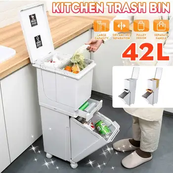 42L 2 Plast Mokro Suho Razporejene Kuhinja Smeti Moveble Recikliranje Odpadkov, Smeti Bin Bin Dustbin Smeti Smeti Shranjevanje Vedro