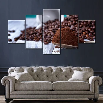 5 Kosov Stenske Umetnine Sliko Natisniti Coffee Bean Platno Slikarstvo za kavarna Dekor Lepo Kakovosti Plakat Meri & Debelo
