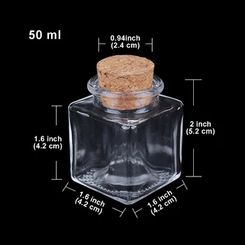 50 ml Prozorni Kvadrat Steklenice z Zamaškom iz Plute za Poroko DIY Obrti Darilo 50 ml Spice Kozarci za Shranjevanje Steklenic