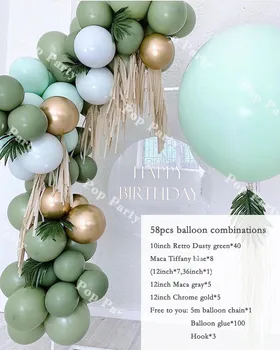 58pcs Tiffany Modre Balone Garland Arch Rojstni Dekoracijo Odraslih Prašnih Zelena Latex Ballon Obletnico Poroke Dobave