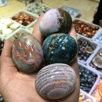 5pcs Naravnih ocean jasper padle kamen palm igrajo polirani rock quartz crystal gemstone reiki zdravljenje za dekoracijo doma kamna