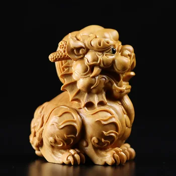 6 CM Fortune Samorog Kylin Ugoden Živali Kip Masivnega Lesa, Carvinga Obrti Okraski Avto Dekoracijo
