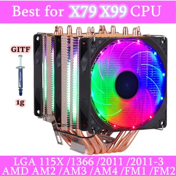 6 Heatpipes RGB CPU Hladilnik Radiator Tiho 4PIN PWM 130W TDP Za Intel 1150 1155 1156 1366 2011 X79 X99 AM2 AM3 AM4 Ventilador