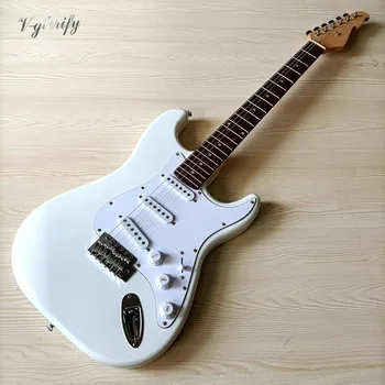 6 string ST električna kitara polno basswood telo belega visokega sijaja konča 39 palčni električna kitara z belo pickups
