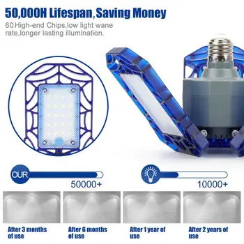 60 W 60LED Trojno Sijaj Deformirljiva Garaža Svetlobe Premium 6000 Lumnov Svetlobe LED za 360 Stopinj LED Garaža Svetlobe