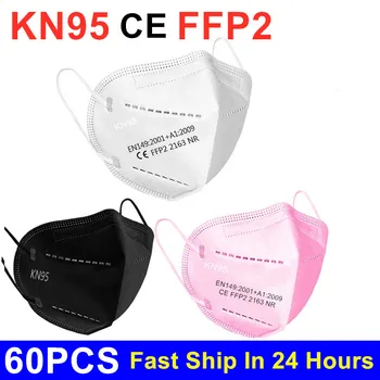 60PCS FFP2 KN95 Masko PM2.5 CE 5 Plasti Filtra Usta Skp Dihanje Zaščitna Zdravje Maske Za Obraz Mascarillas Mondkapjes