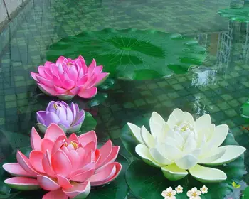 6PCS Simulacije Lotus Lilije Umetne Rože Plastične Ribnik Rastline Fish Tank Dekoracijo 4PCS Velikosti M In 2PCS Umetno Cvetje