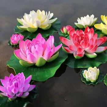 6PCS Simulacije Lotus Lilije Umetne Rože Plastične Ribnik Rastline Fish Tank Dekoracijo 4PCS Velikosti M In 2PCS Umetno Cvetje
