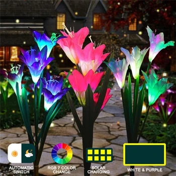 6Tape Cvetje LED-Travnik-Sončno-Svetilke Rime Lily Rose Nepremočljiva-IP66 600MAH Dvorišče Travnik, Pot, Poroke, novoletne Lučke na Prostem 2020