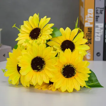 7 Glav Rumene Svile Sončnično Umetno Cvetje za Domačo Pisarno Stranka Garden Hotel Poročni Dekoracijo, dekoracijo mize