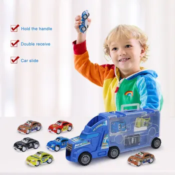 7 Kos/Nastavite Velike Prevoz Avtomobila Posodo Prevoznik Tovornjak Vozil Igrače z Mini Avto Model Igrače Za Fante, Otroci Rojstni dan Darila