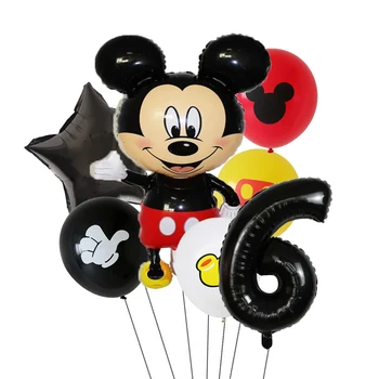 7pcs Disney Mickey Mouse Folija Baloni Nastavite Fantje &Dekleta Rojstni dan Dekoracijo Baby Tuš Stranka 32inch Črne Številke Balon