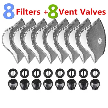 8 Filtri+8 Prezračevalni Ventili Za Odrasle Pm2.5 Oglje, Filtri Verodostojno Nadomestni Deli, Kolesarjenje Masko Tesnilo Maske Filter C
