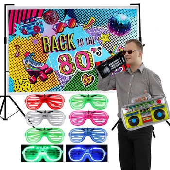 80. Stranka Ozadje Dekoracijo Dobave Nastavite Napihljivi Boombox LED Očala Pogodbenice Prednost 80s 90s Hip Hop Sijaj Temo Rojstni dan Dekor