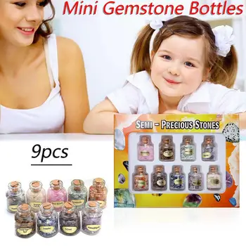 9 Kos/Set Mini Gemstone Steklenice Čip Quartz Crystal Reiki Healing Padle Kamen Set za Zbiranje Darilo Domače Obrti