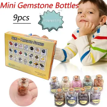 9 Kos/Set Mini Gemstone Steklenice Čip Quartz Crystal Reiki Healing Padle Kamen Set za Zbiranje Darilo Domače Obrti