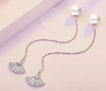 925 sterling silver fashion fan-oblikovan biser nakit za ženske dolgo stud uhani ženske'gift padec ladijskega prometa, poceni