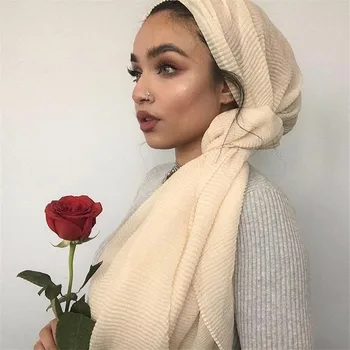 95*180 cm Muslimanske ženske crinkle hidžab Šal Dame Šali in Obloge Ženski Foulard Hidžab Stoles islamske mehko bombažno headscarf
