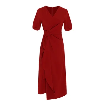 A-linija Elegantna Dolga Obleka Ženske Vestido Longo Plus Velikost Starana Rdeča Stranka Obleko Maxi Nezakonitih Visoko Pasu Obleko Retro 2020