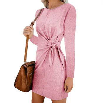 A-linija ženske obleke z dolgimi rokavi urad dama obleke vestidos mini obleka 2020 pink plus velikost haljo femme