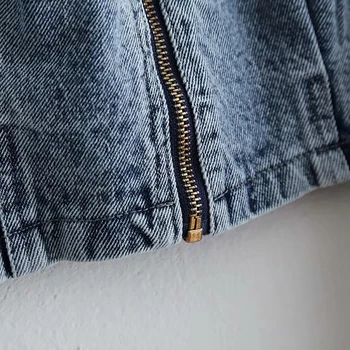 Aachoae Puff Rokav Denim Bluzo Ženske 2020 Vintage O Vratu Naguban Kratka Bluza Srajce Ženski Nazaj Zadrgo Elegantna Crop Tops Blusas