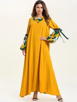 Abaya Dubaj Velikosti Femme Tiskanje Moda Musulman Haljo Jeseni Musulmane Femme Trakov Dolg Rokav Tanke Oddelek Muslimansko Obleko