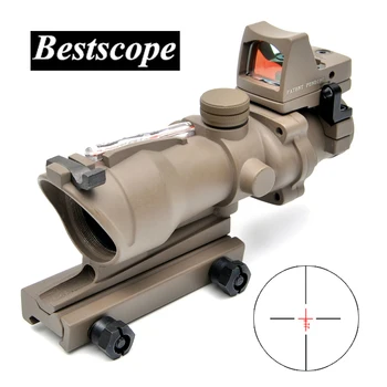 ACOG 4X32 Tan Taktično Pravi svjetlovodni Rdeče Osvetljena w/ RMR Micro Red Dot Lov Riflescope