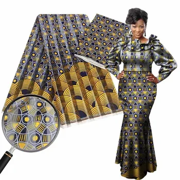 Afriške vosek svileni trak vosek ankara saten tkanine 4 metrov audel/modell Z zlato bombažne tkanine za obleko +2 metrov šifon YBG11072
