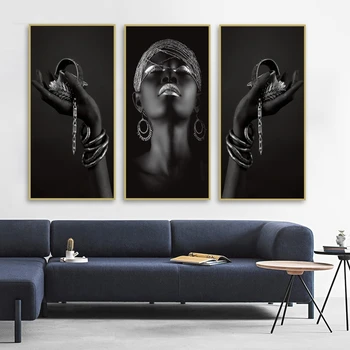 Afriške Wall Art Ženska, Plakatov in Fotografij Črno Rokah Držite Srebrni Nakit Platno Slikarstvo Stenske Slike Za Dnevna Soba Dekor