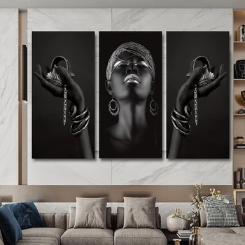 Afriške Wall Art Ženska, Plakatov in Fotografij Črno Rokah Držite Srebrni Nakit Platno Slikarstvo Stenske Slike Za Dnevna Soba Dekor