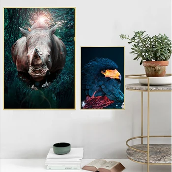 Afriški divji Rhino Živali Plakat Skandinavski slog Orel Hummingbird Slike za notranje Svetlobe luksuzni Platno stensko Slikarstvo umetnost