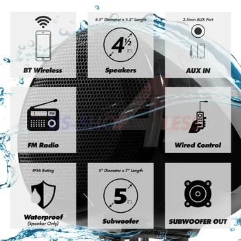 Aieap 600W Ojačevalnik motorno kolo, Audio Sistem, ATV UTV Polaris RZR WildCat Morskih Stereo Bluetooth Zvočniki Radio s Subwoofer