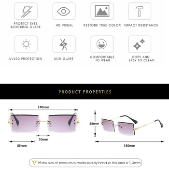 AIMISUV Majhen Pravokotnik Rimless sončna Očala Ženske Kvadratnih luksuzne blagovne Znamke Design sončna Očala Ženske 2020 Poletje Slog, Ženski UV400