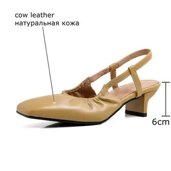 ALLBITEFO mehkih naravnih pravega usnja ženske sandale poletje moda konicami prstov visoke pete, čevlji za ženske petah seksi visokih petah
