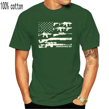Ameriško Zastavo Pištolo T-shirt , 4. julij je Dan Neodvisnosti, T-shirt za Moške Kratkimi Rokavi Tshirt Bombaž