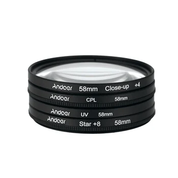 Andoer 58mm UV+CPL+Close-Up+4 +Star 8-Točka Filter Okrogli Filter Komplet za Nikon Canon Pentax Sony DSLR Fotoaparat
