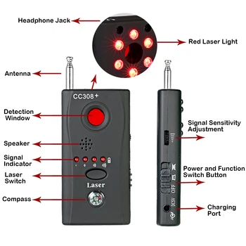 Andoer Brezžični Anti Detektor Skrita Kamera GSM Audio Bug Finder Signala GPS Objektiv RF 1MHz-6.5 GHz Obseg Nastavljiva Občutljivost