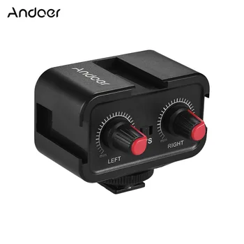Andoer WS-VS 3,5 mm Stereo dvokanalni Mikrofon Mic Zvočni Mešalnik Adapter za Canon, Nikon Fotoaparat Sony w/Hladno Čevelj Vpenjanja Pesta