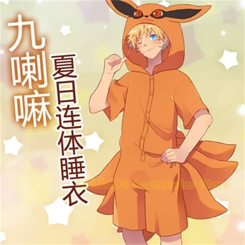 Anime Naruto Cosplay Kostum Kurama Pižamo Kyuubi Rep Jumpsuits Sleepwear Zadrgo Flanela Zima Poletje En Kos Kopalni Plašč