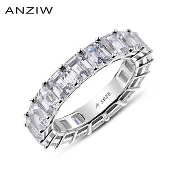 ANZIW 925 Sterling Srebro Emerald Cut Polno Večnost Obroč za Ženske Sona Simulirani Diamant Udejstvovanje Poročni prstan Prstan