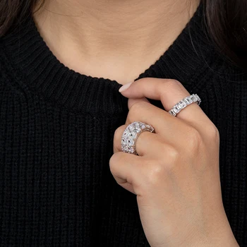 ANZIW 925 Sterling Srebro Emerald Cut Polno Večnost Obroč za Ženske Sona Simulirani Diamant Udejstvovanje Poročni prstan Prstan