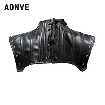 Aonve Steampunk Korzet Pribor Gothic Ramenski Trak Ženske Korse Črna Umetno Usnje Corsage Femme Punk Goth Oblačila S-2XL